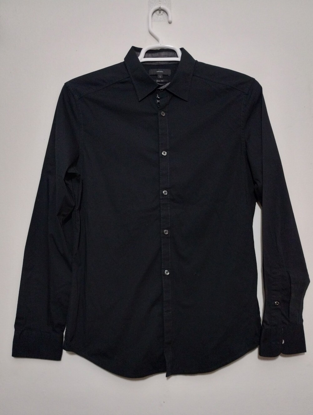 Diesel Men's Black Button-Down Slim-Fit Preppy Grunge Shirt